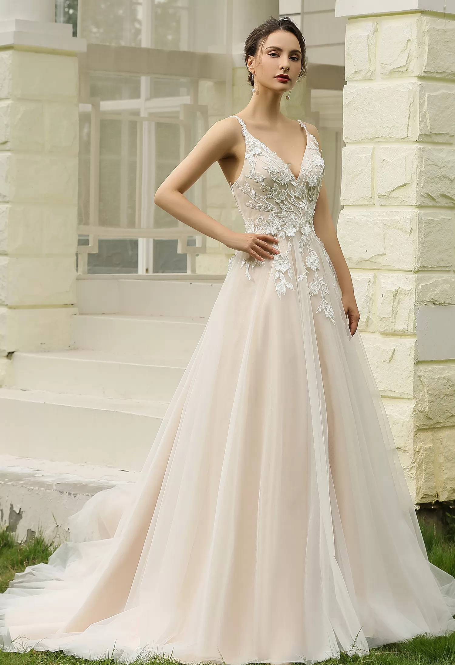 Princess Ballgown with Floral Lace Straps