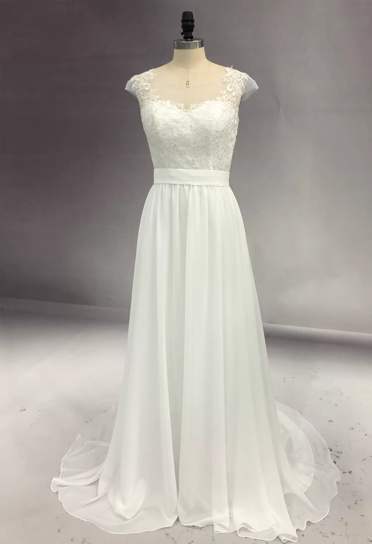 Soft Cap Sleeve Lace A-Line Wedding Dress