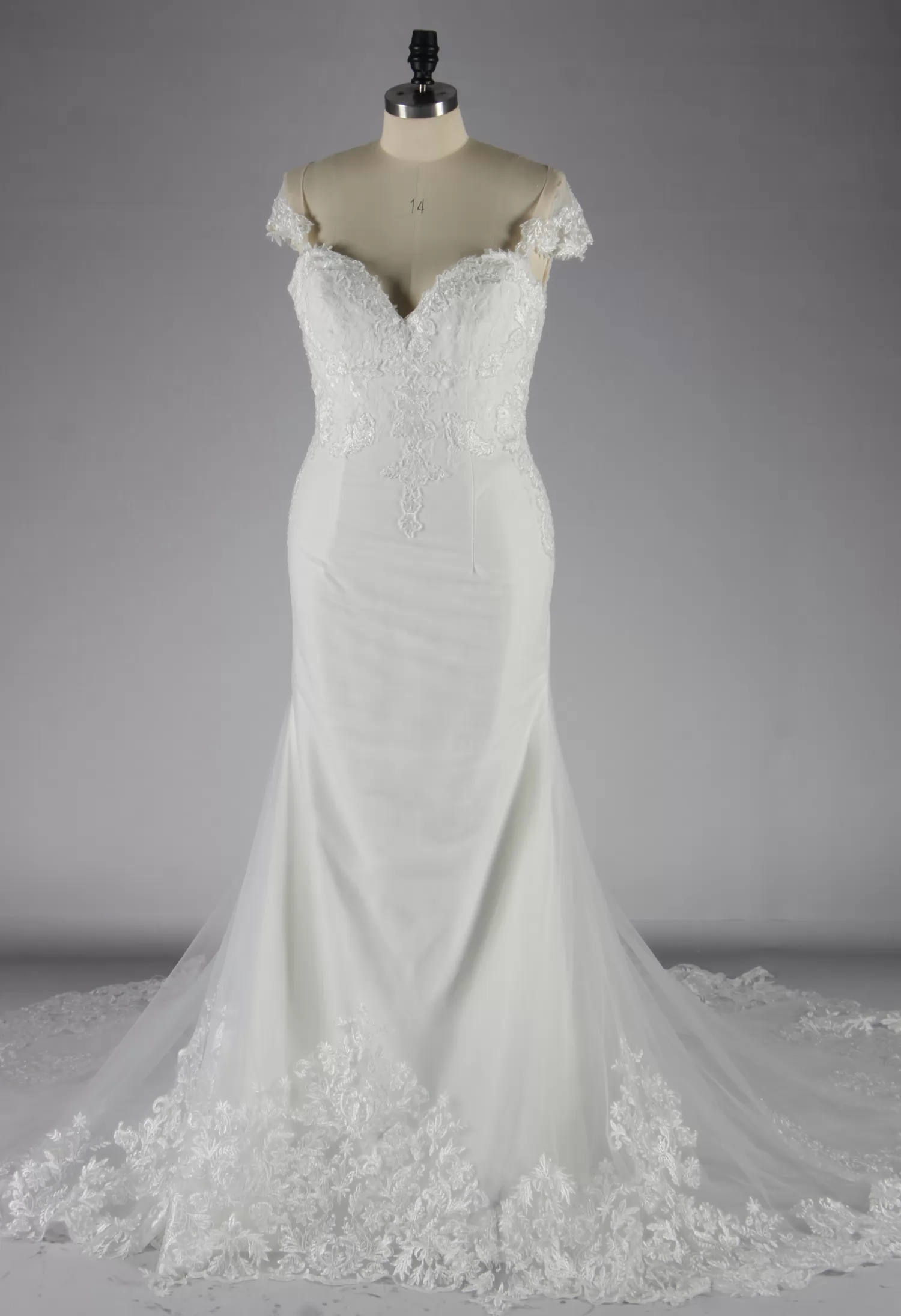 Sweetheart Neck Fit and Flare Wedding Dress with Beaded Lace on Tulle