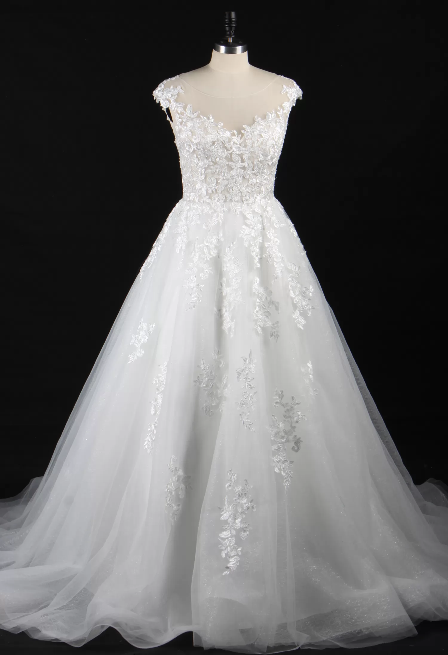 Illusion Cap Sleeve A-Line Wedding Dress