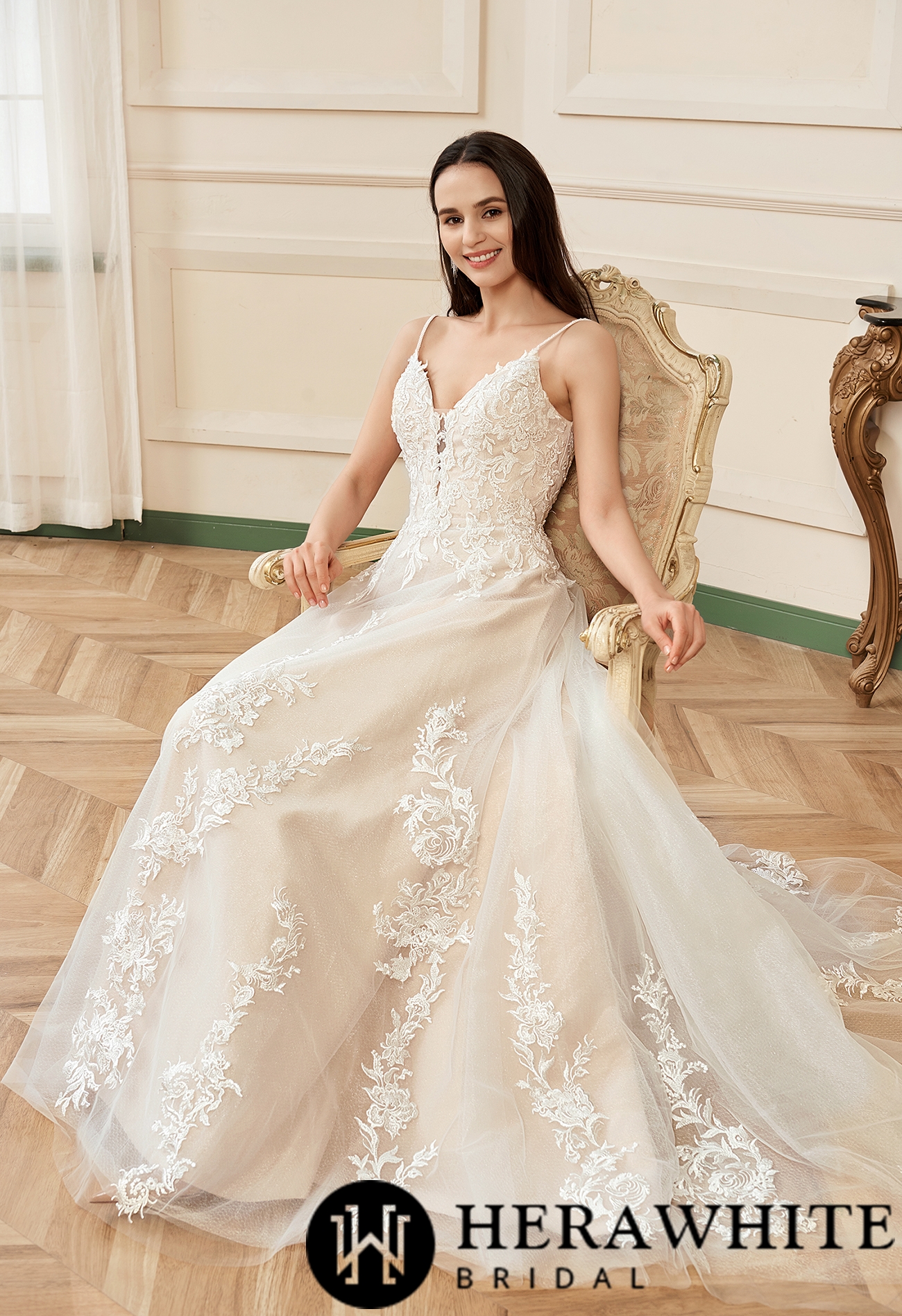Cute Lace V-neck Popular Blush A-line Knee Length Wedding Gown main image 1