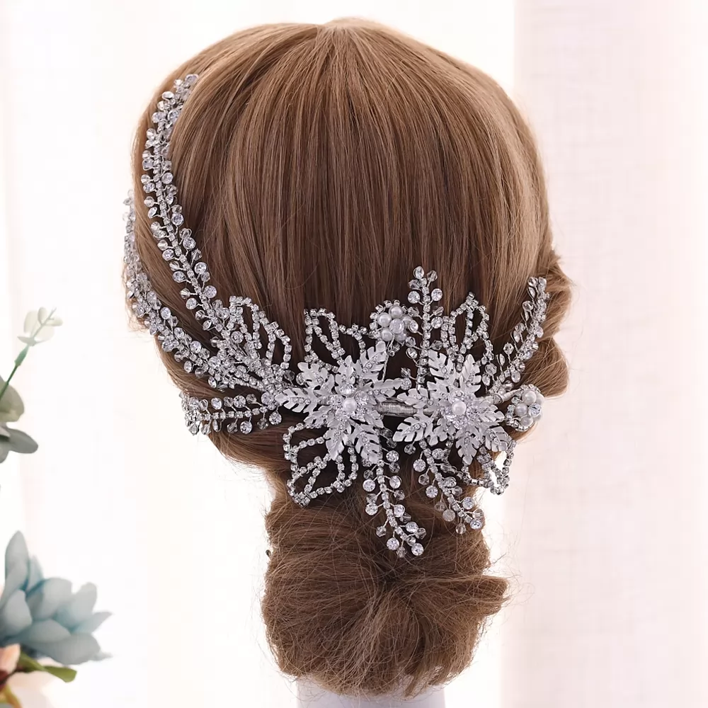 Flower Crystals and Pearls Bridal Headpiece