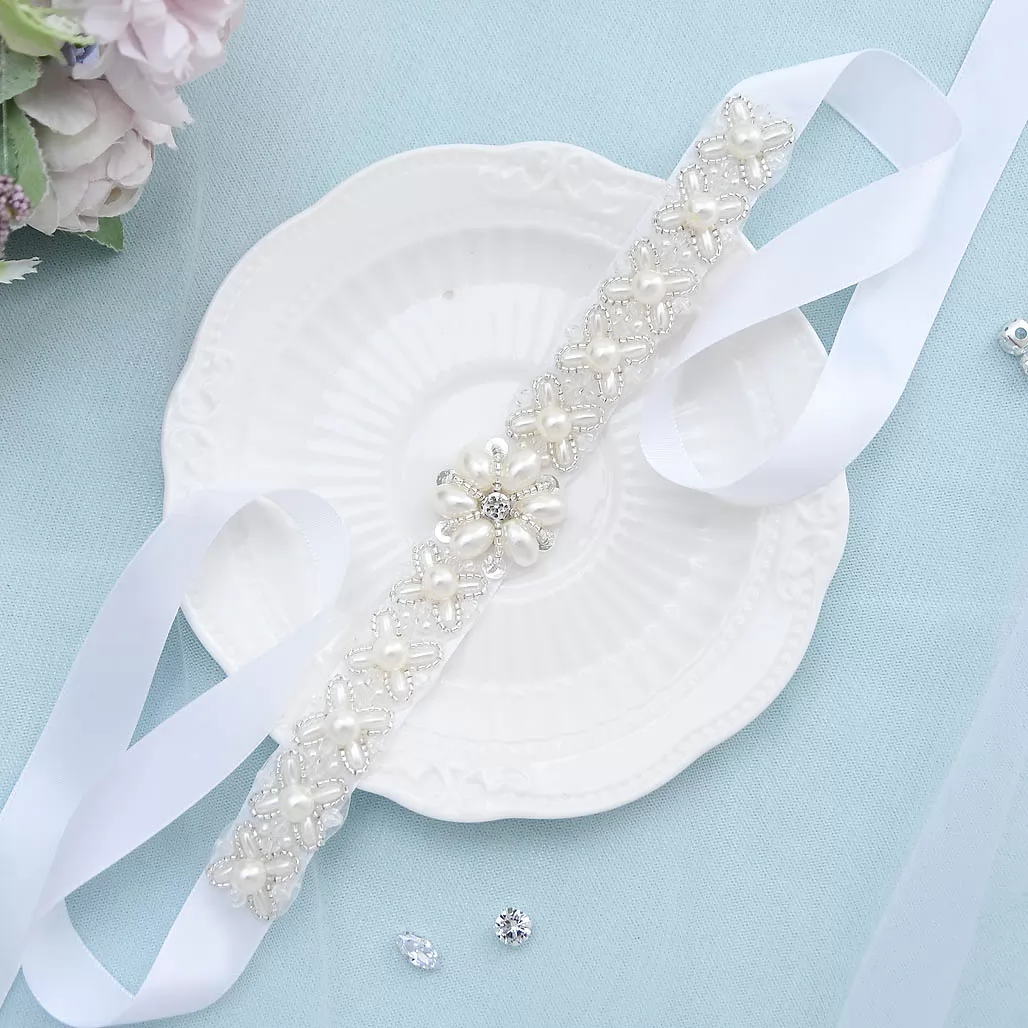 Pearl Beaded Sash Belt For Wedding Dress