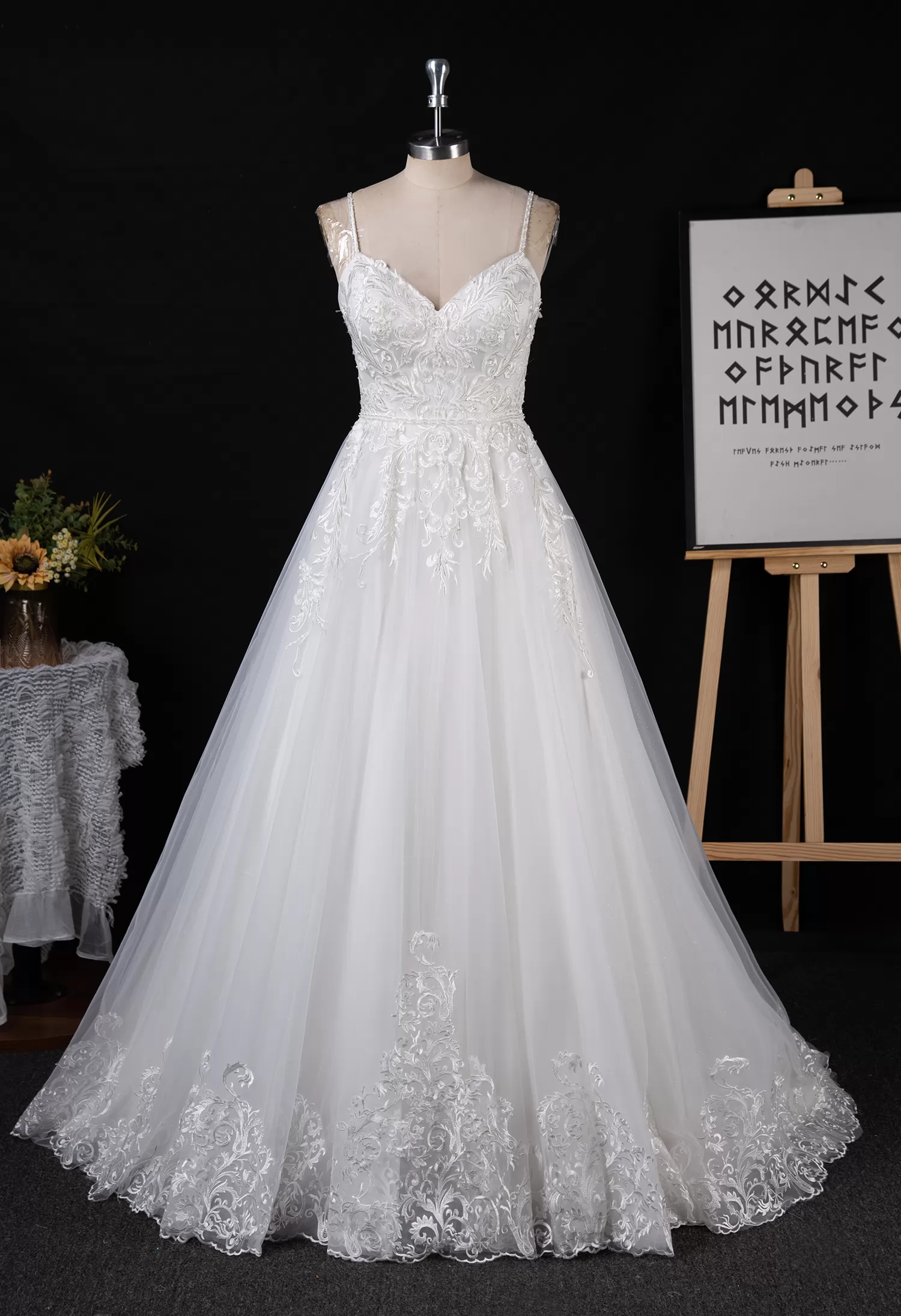 White Straps A-Line Beading Tulle Gorgeous Wedding Dress, DP4261 main image 1