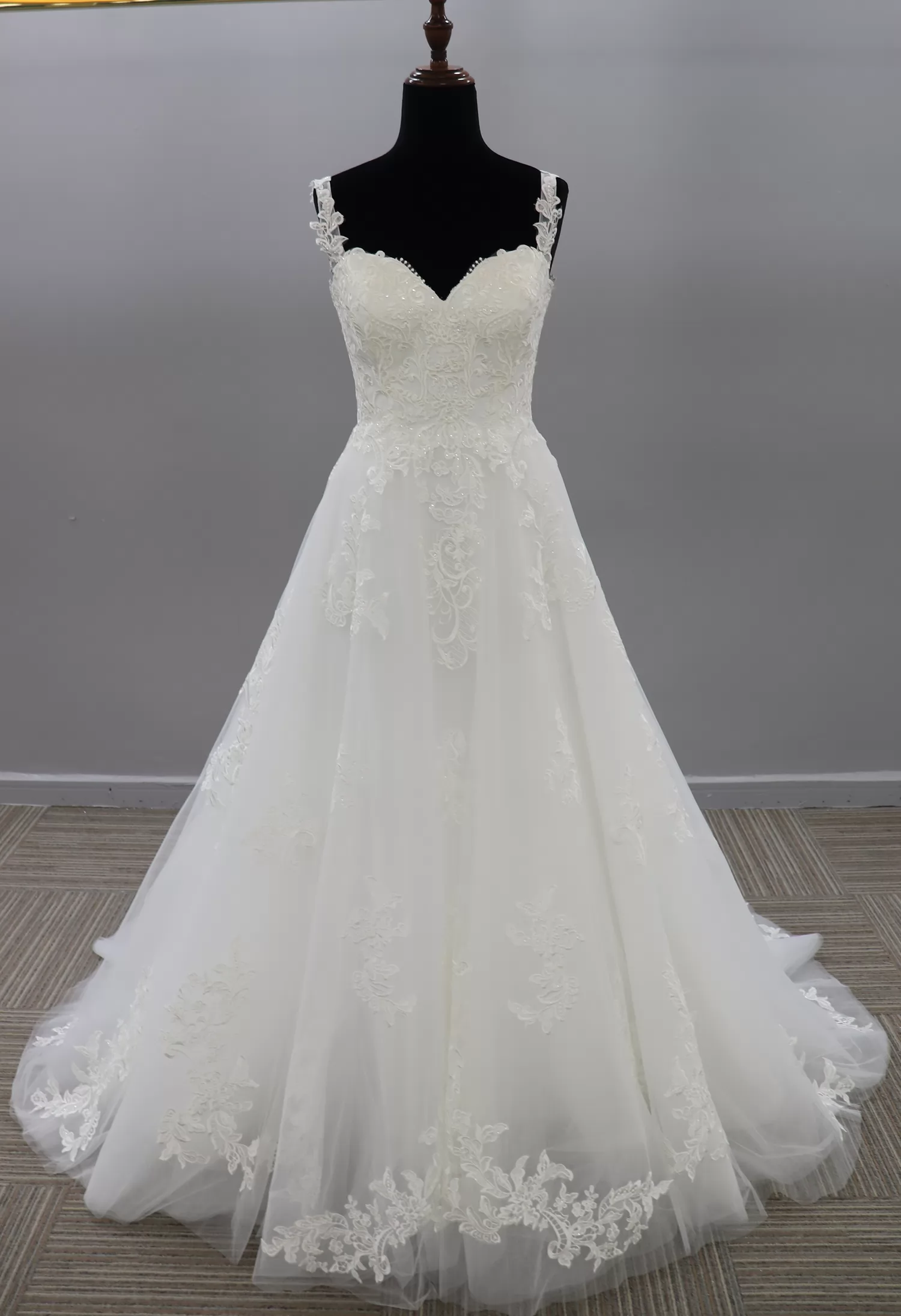 Sweetheart A-line Lace Wedding Dress With Sequins Detail