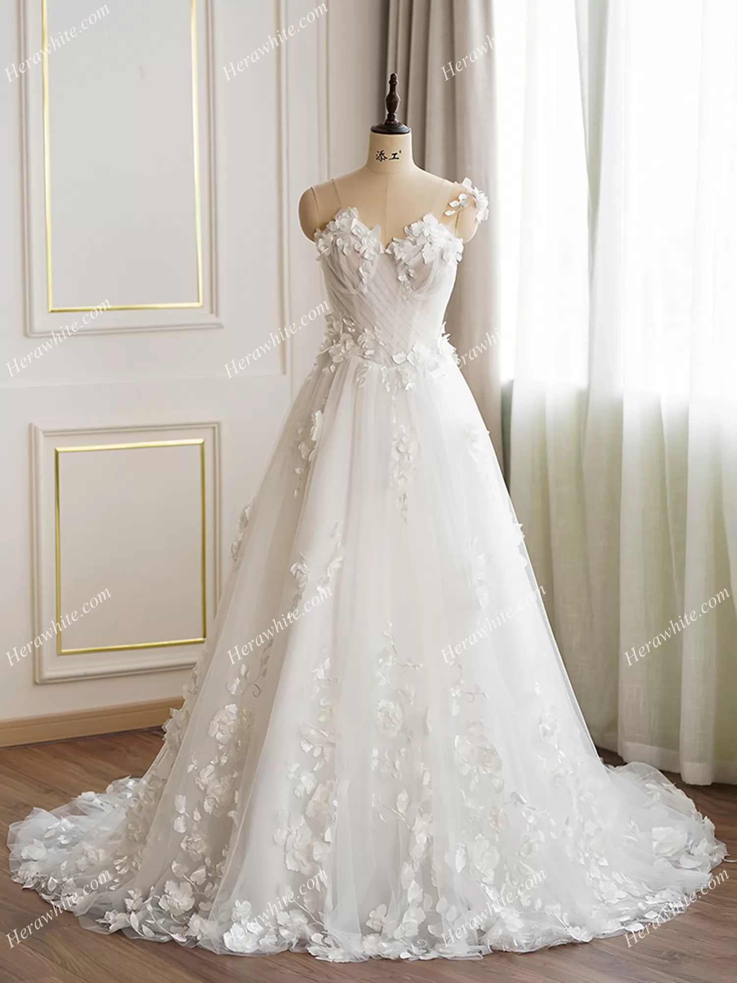 Romantic One Shoulder 3D Flower Wedding Dress