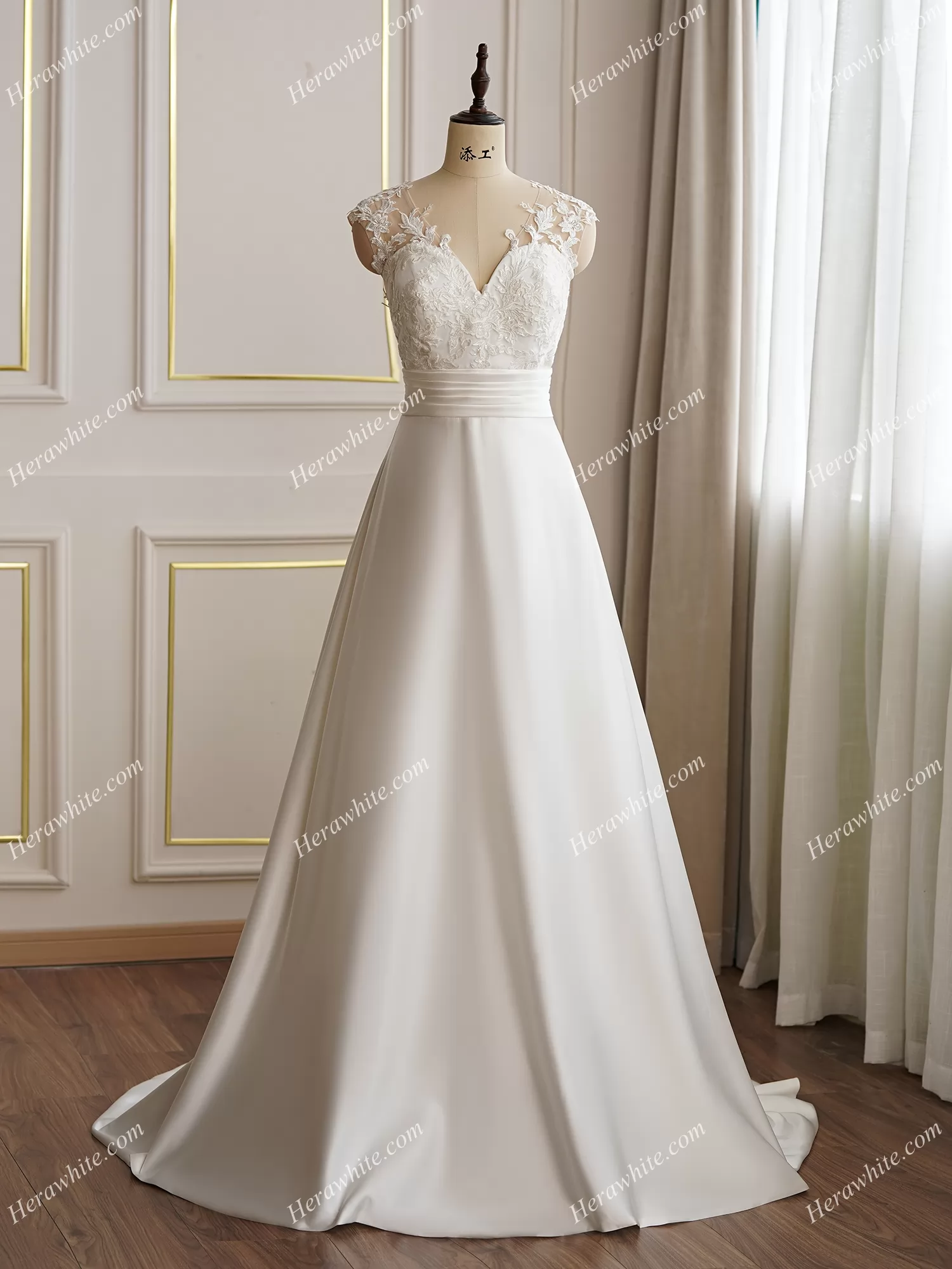 Classic Satin A-line Wedding Dress With Illusion Back