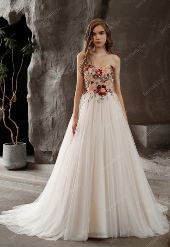 Strapless Princess A-line Bridal Gown with Tulle Skirt