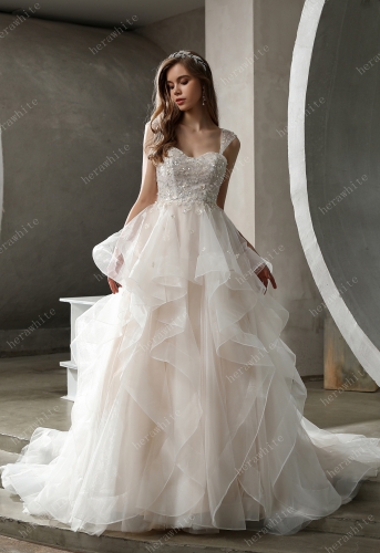 Beaded Tulle Ruffled Ball Gown with Dreamy Details