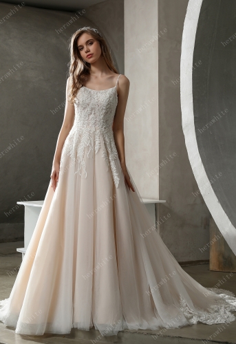 Beaded Lace A-line Wedding Gown with Scoop Neckline