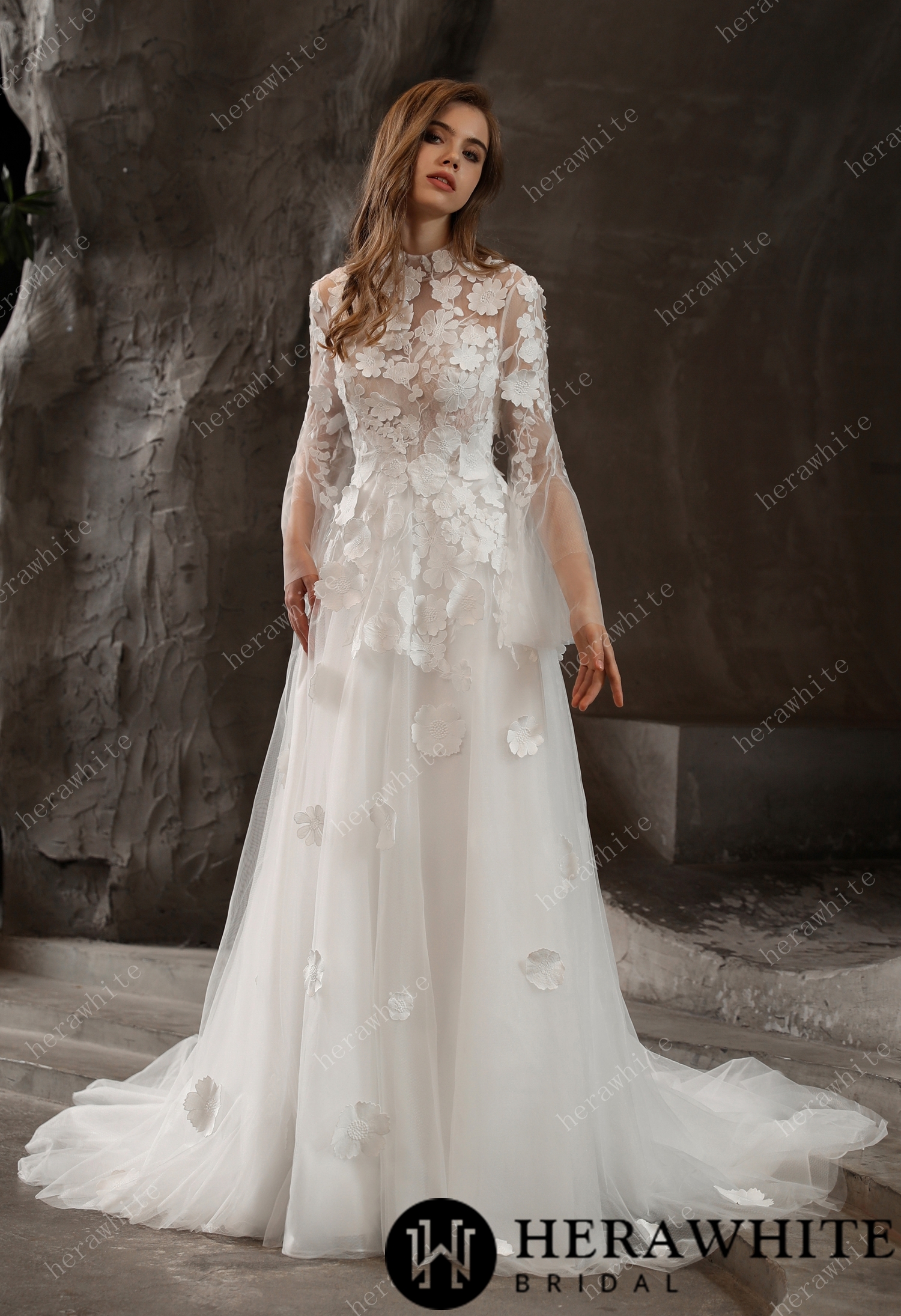 A-Line Crew Neck 3D Flowers Formal Dresses