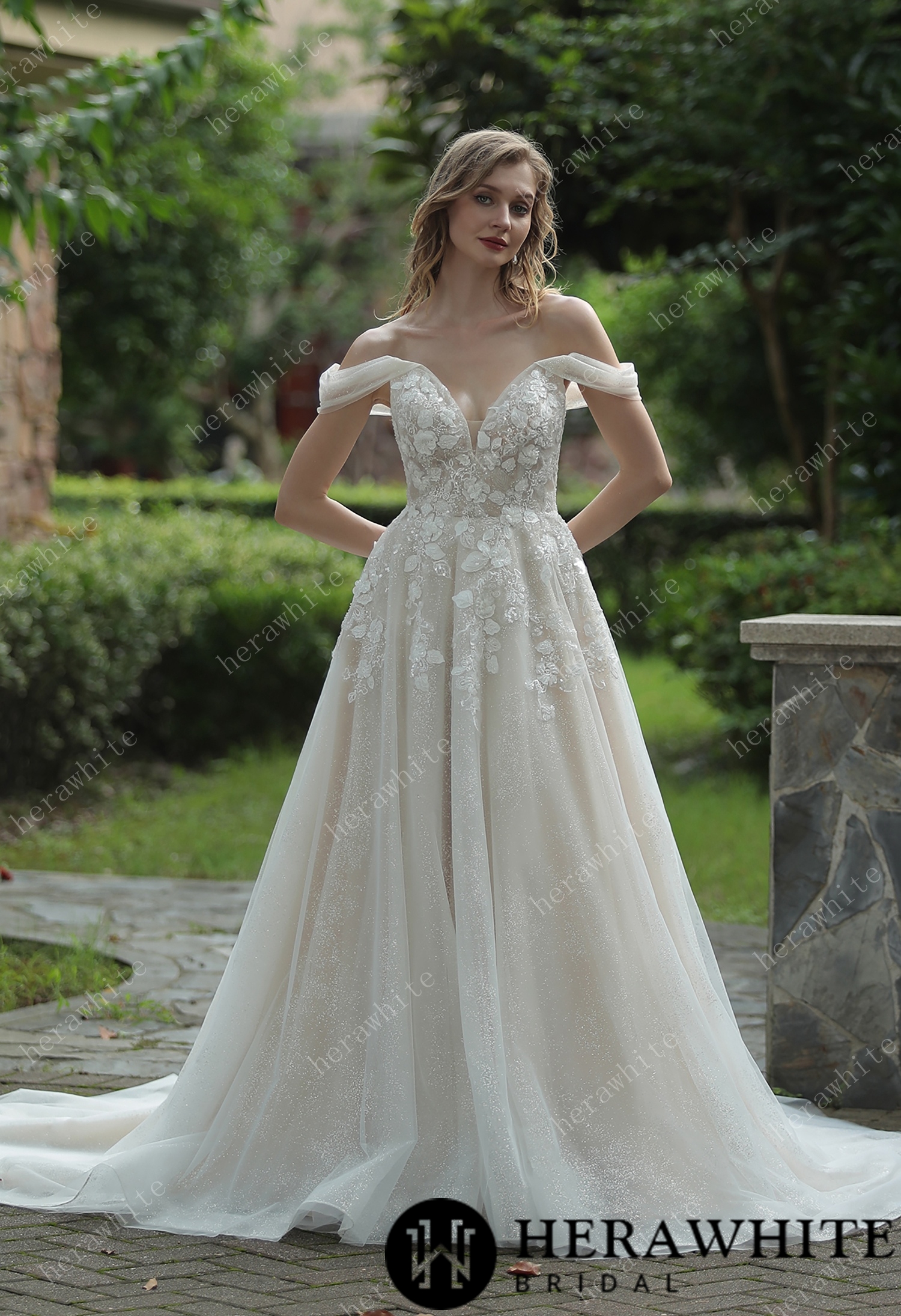 Elegant Floral 3D Lace Off The Shoulder Straps Wedding Dress Wholesale